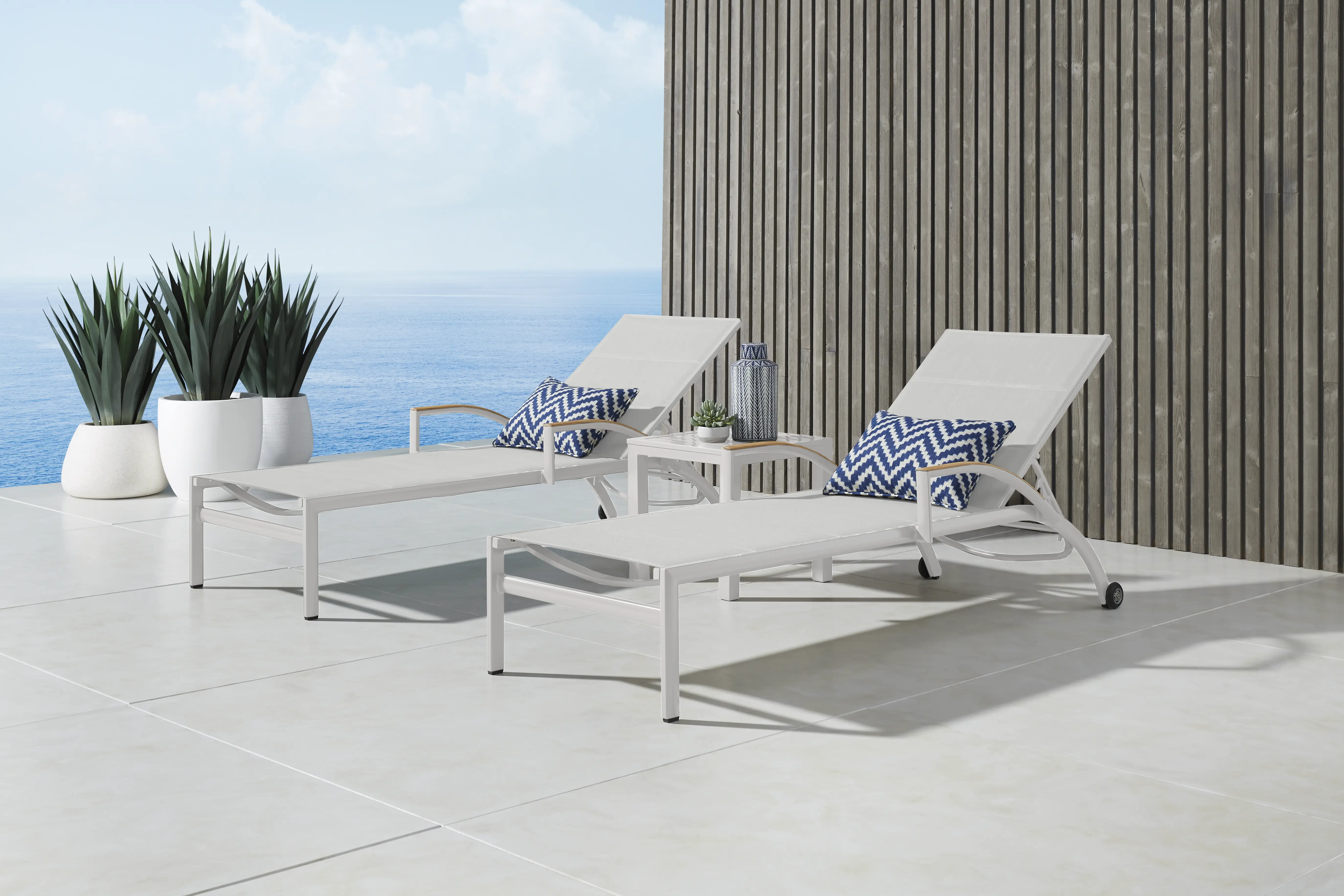 Solana White Outdoor Chaises, Set of 2 - Thumbnail - Image 2