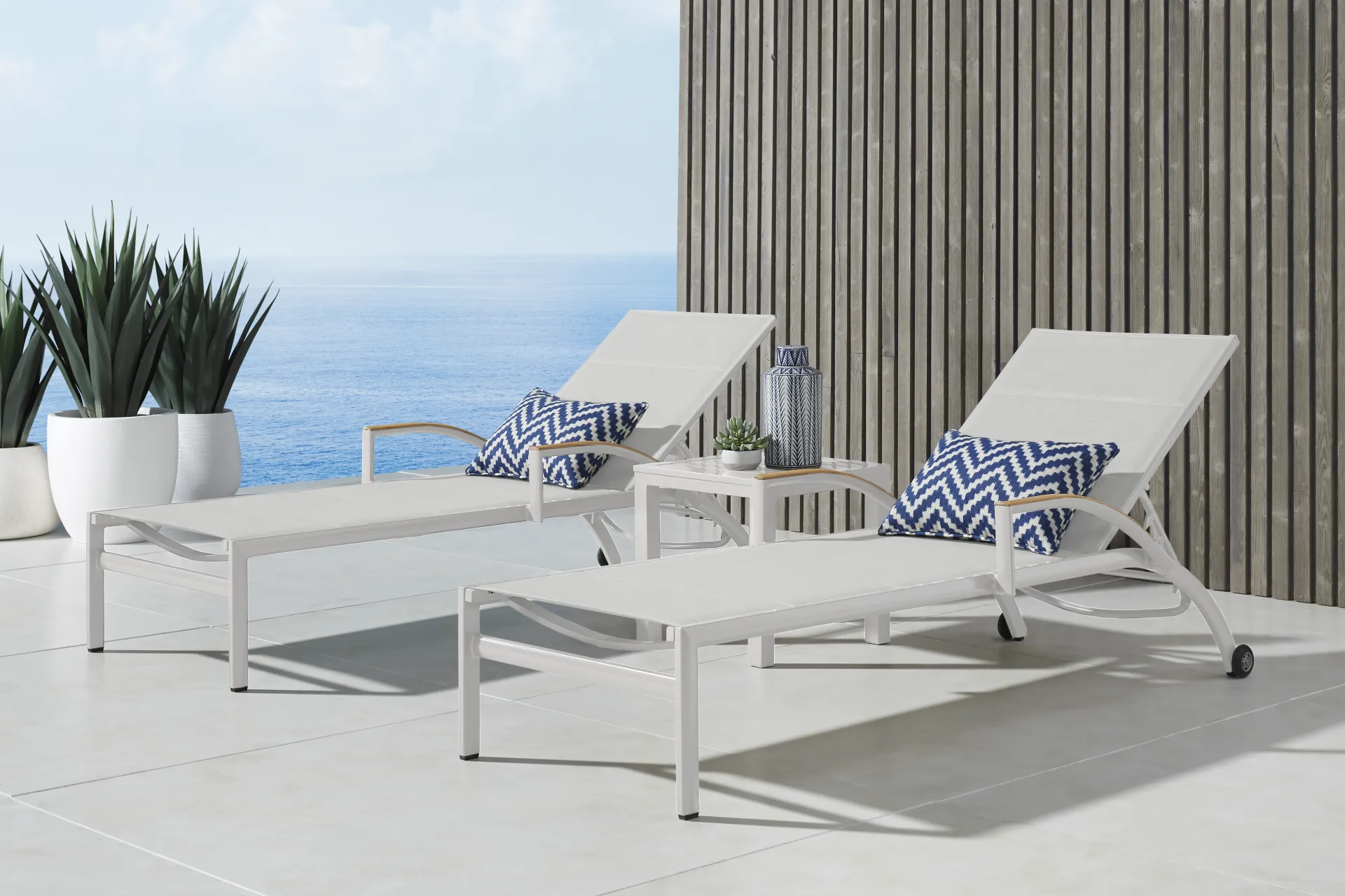 Solana White Outdoor Chaises, Set of 2 - Image 1