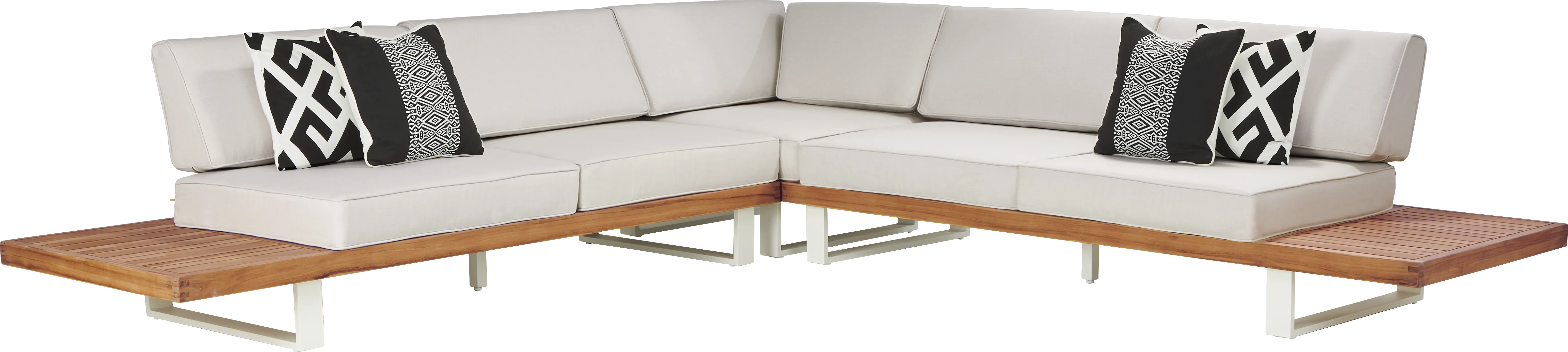 Platform Teak 3 Pc Outdoor Sectional with Sand Cushions - Thumbnail - Image 1