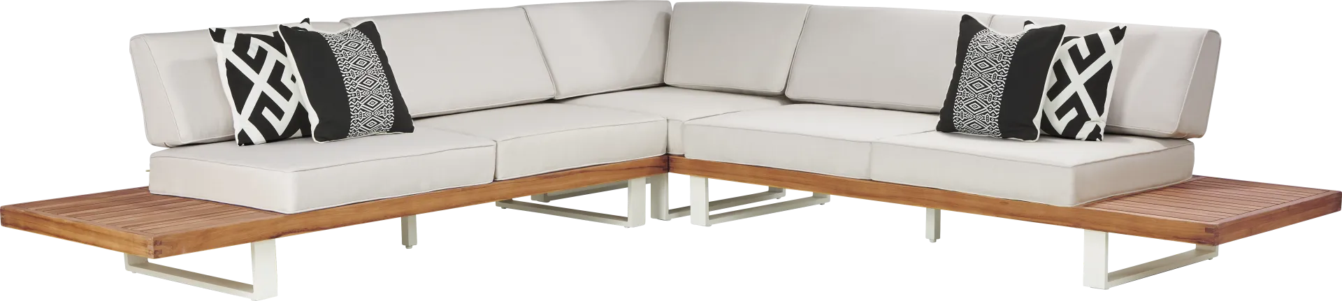 Platform Teak 3 Pc Outdoor Sectional with Sand Cushions - Image 1