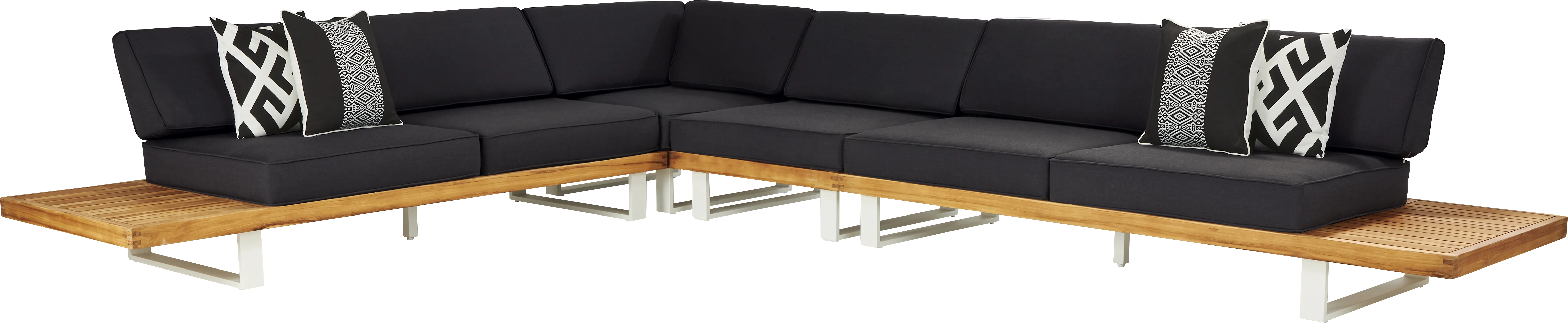 Platform Teak 4 Pc Outdoor Sectional with Charcoal Cushions - Thumbnail - Image 1