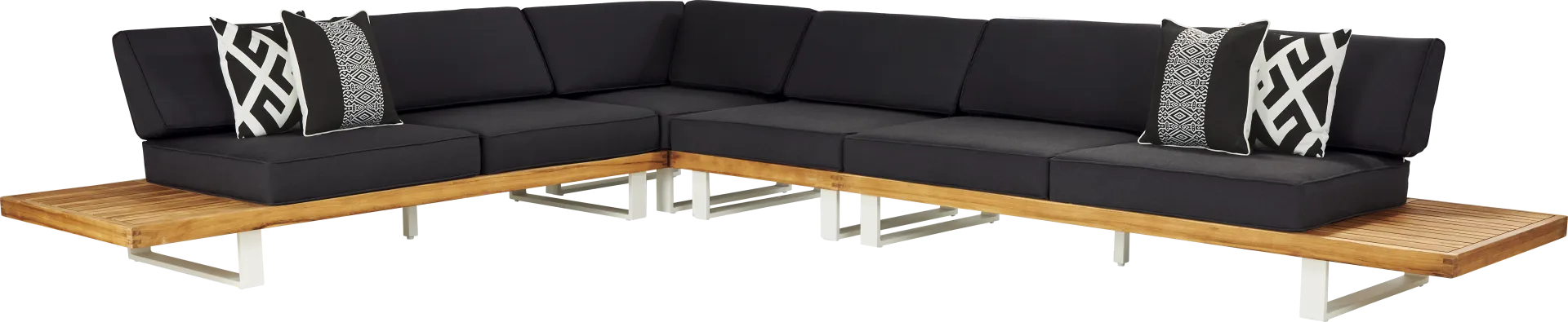 Platform Teak 4 Pc Outdoor Sectional with Charcoal Cushions - Image 1