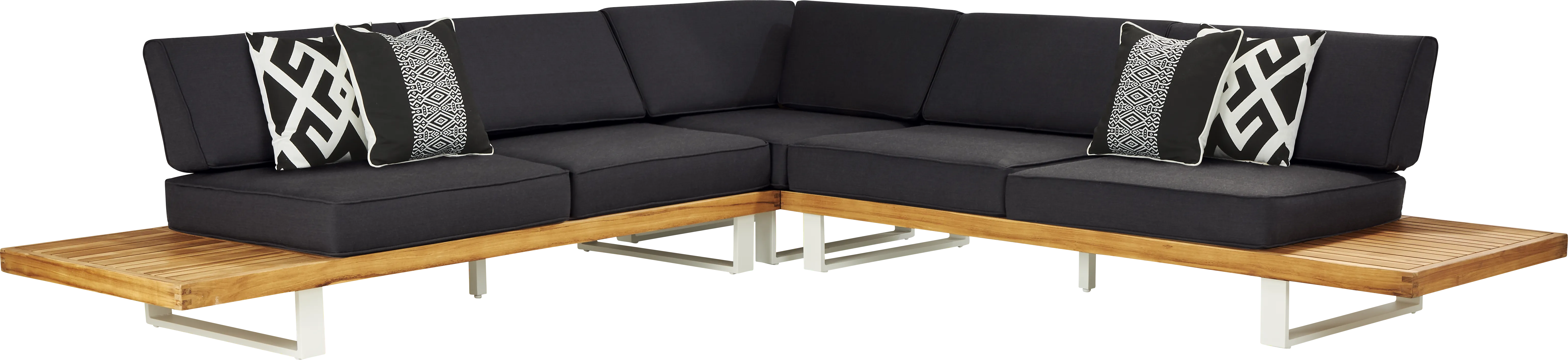Platform Teak 3 Pc Outdoor Sectional with Charcoal Cushions - Thumbnail - Image 1