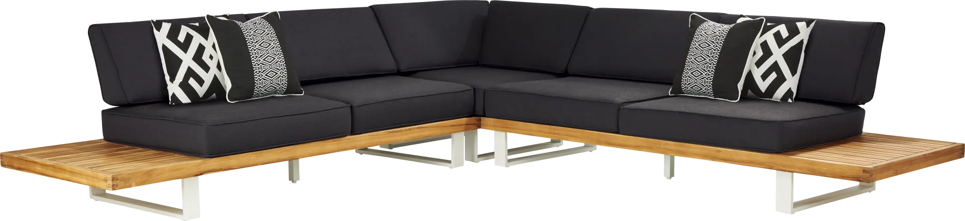 Platform Teak 3 Pc Outdoor Sectional with Charcoal Cushions - Image 1