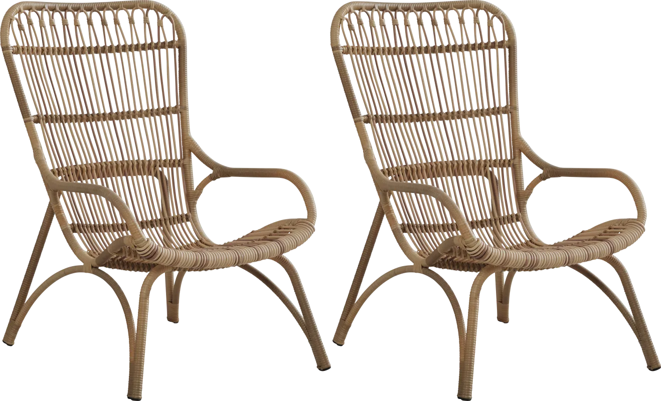 Kain Natural Outdoor Lounge Chairs, Set of Two