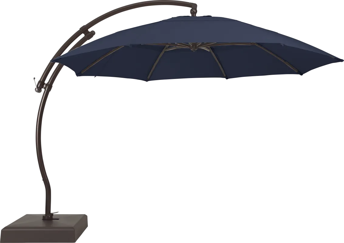 La Mesa Cove 13' Navy Outdoor Curve Cantilever Umbrella with Base and Stand