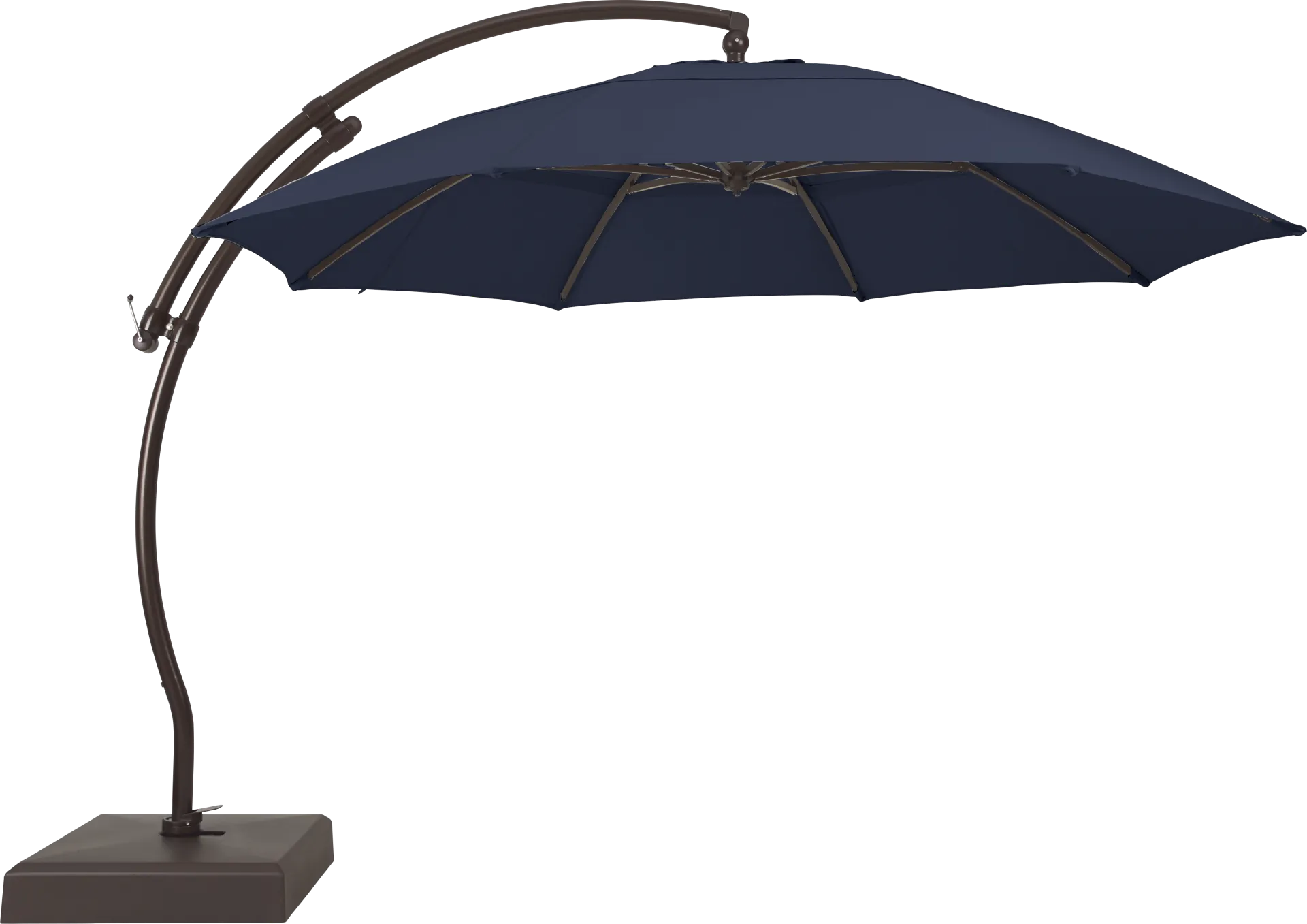 La Mesa Cove 13' Navy Outdoor Curve Cantilever Umbrella with Base and Stand - Image 1
