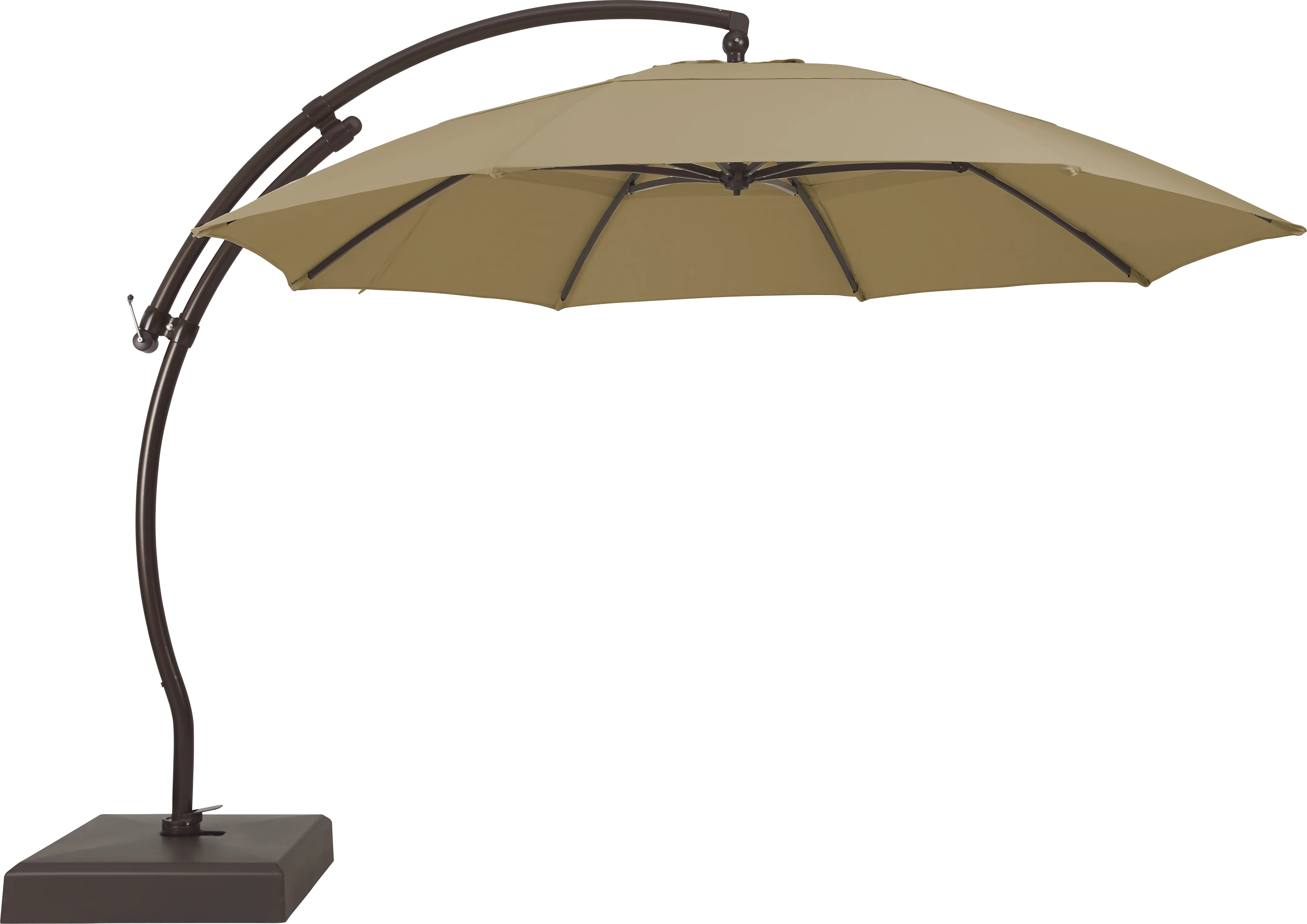 La Mesa Cove 13' Heather Beige Outdoor Curve Cantilever Umbrella with Base and Stand - Thumbnail - Image 1