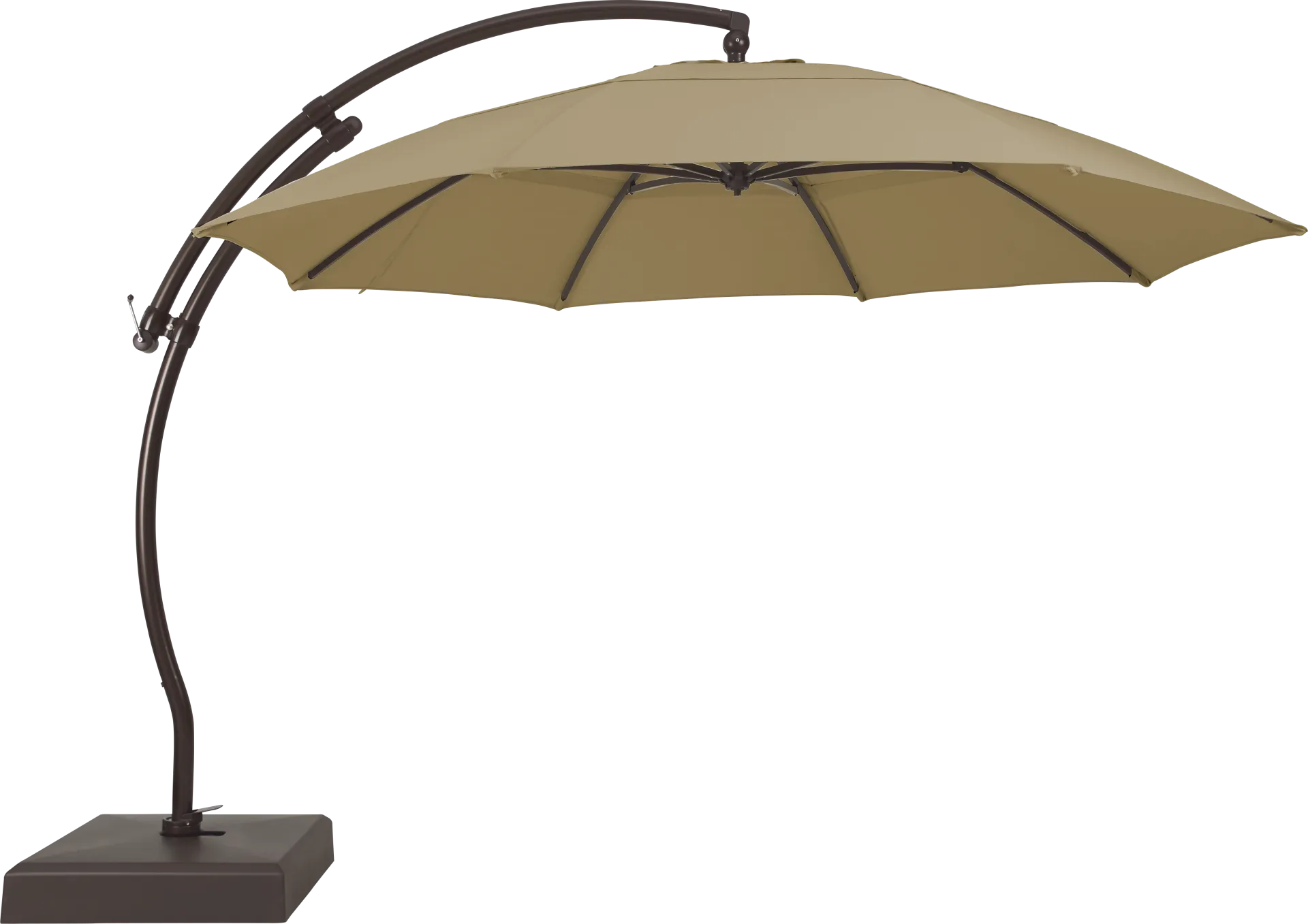 La Mesa Cove 13' Heather Beige Outdoor Curve Cantilever Umbrella with Base and Stand - Image 1