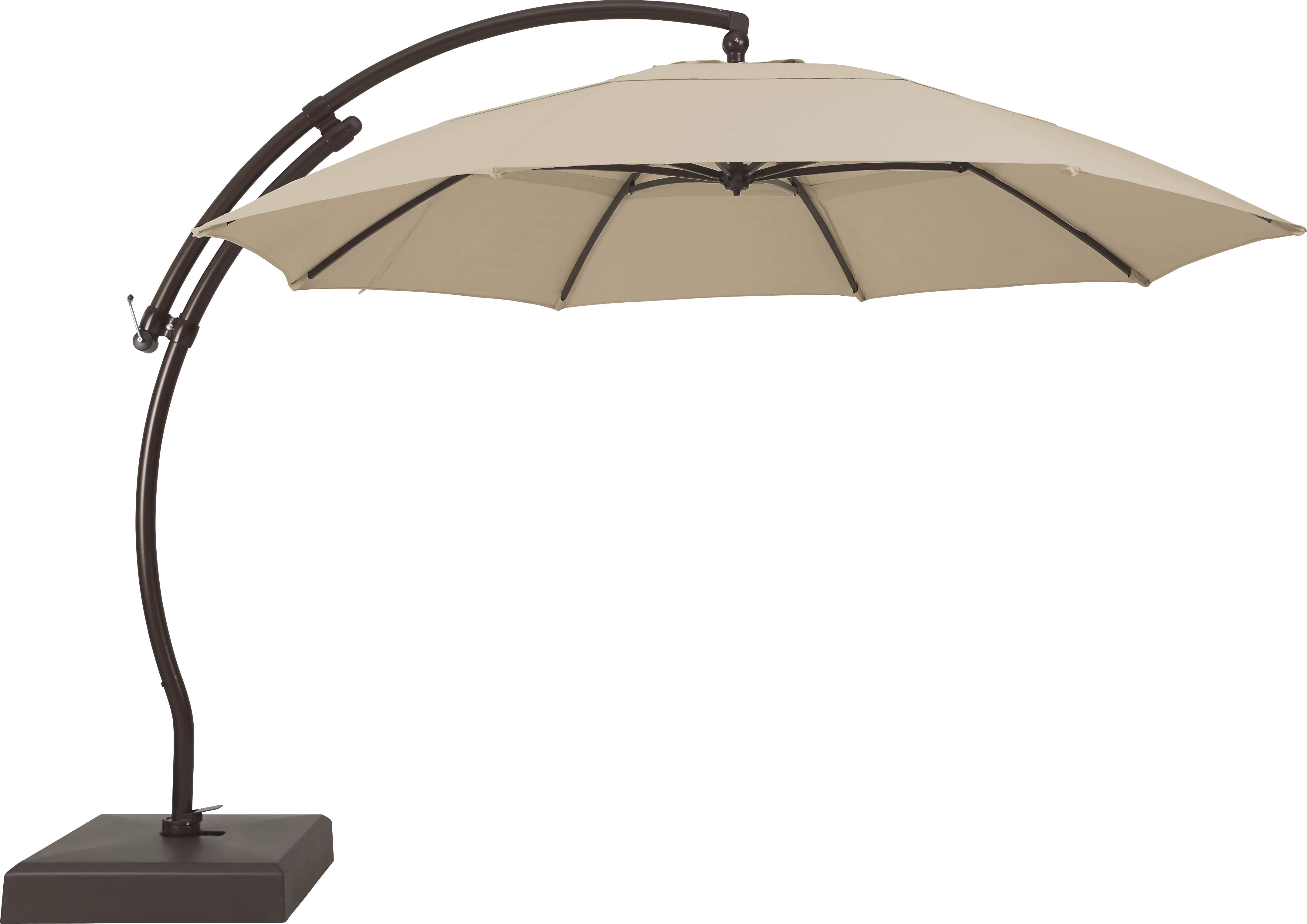 La Mesa Cove 13' Flax Outdoor Curve Cantilever Umbrella with Base and Stand - Thumbnail - Image 1