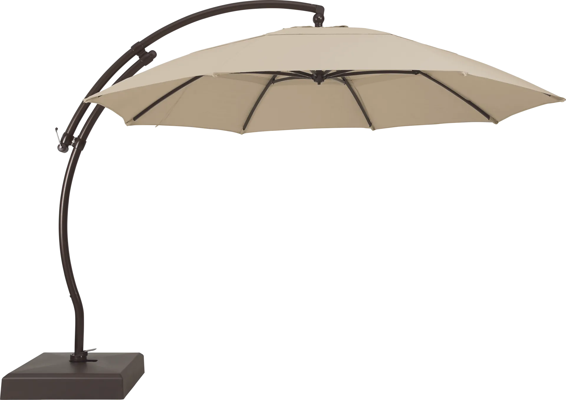 La Mesa Cove 13' Flax Outdoor Curve Cantilever Umbrella with Base and Stand - Image 1