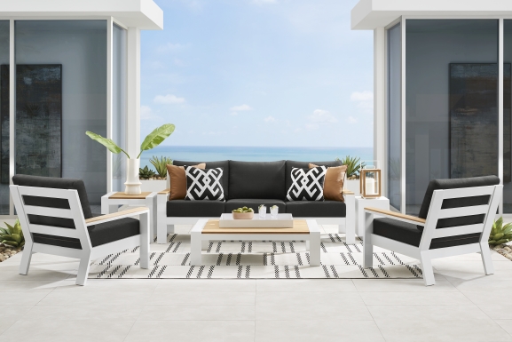 Solana White Outdoor Sofa with Charcoal Cushions