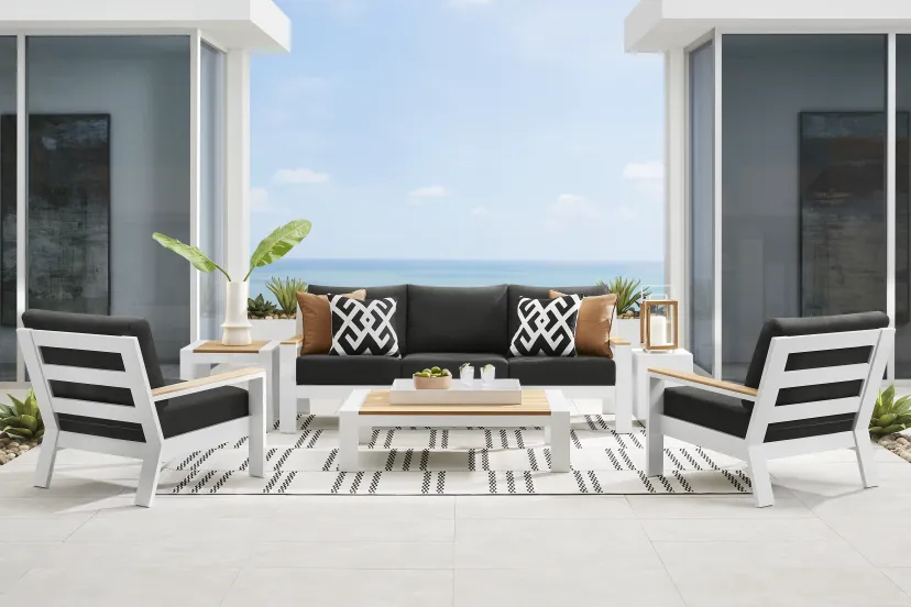 Solana White 4 Pc Outdoor Sofa Seating Set With Charcoal Cushions