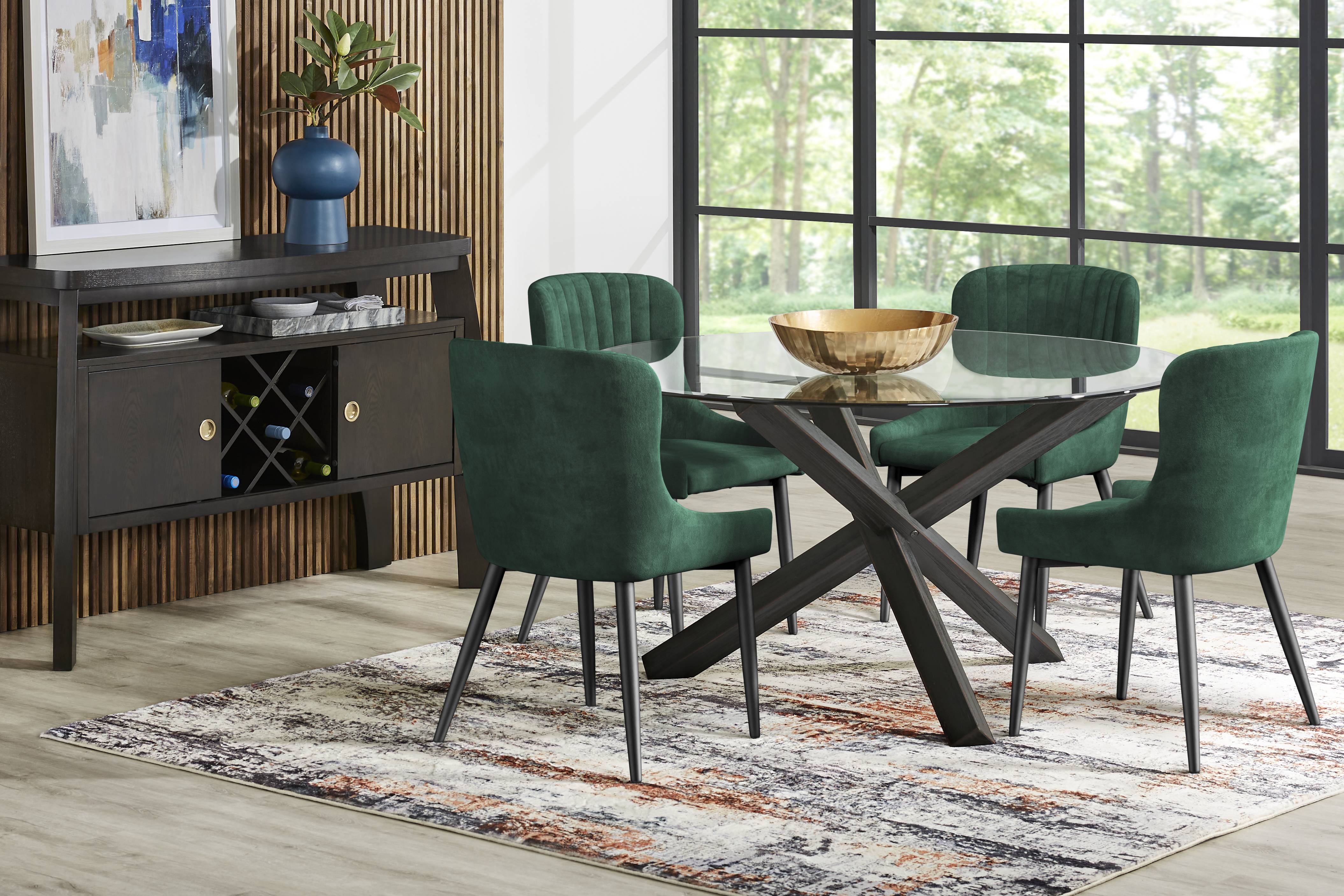 Hollybrooke Black 5 Pc Round Dining Room with Emerald Chairs - Thumbnail - Image 1