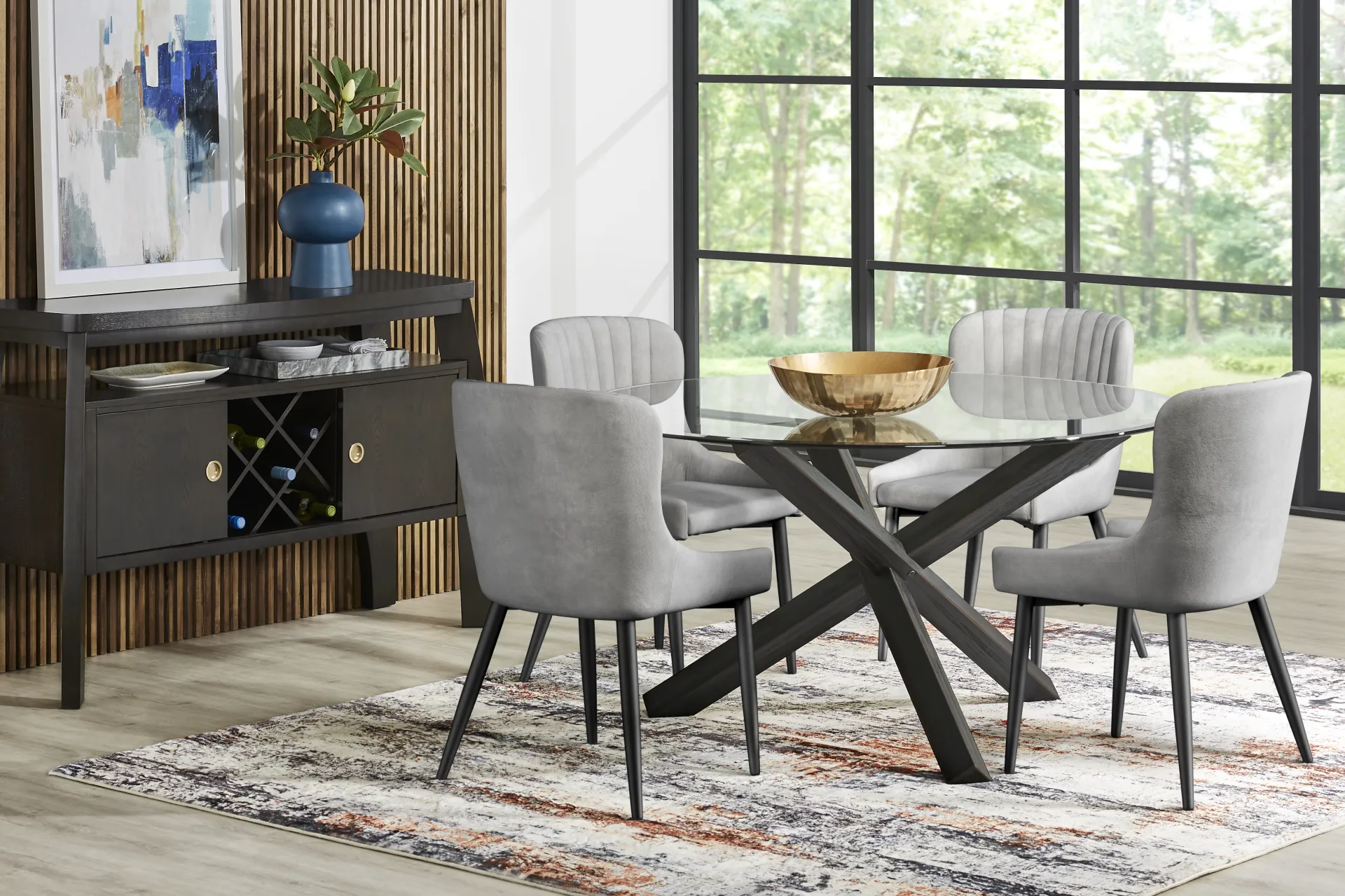 Axia Black 5 Pc Round Dining Room with Gray Chairs - Image 1