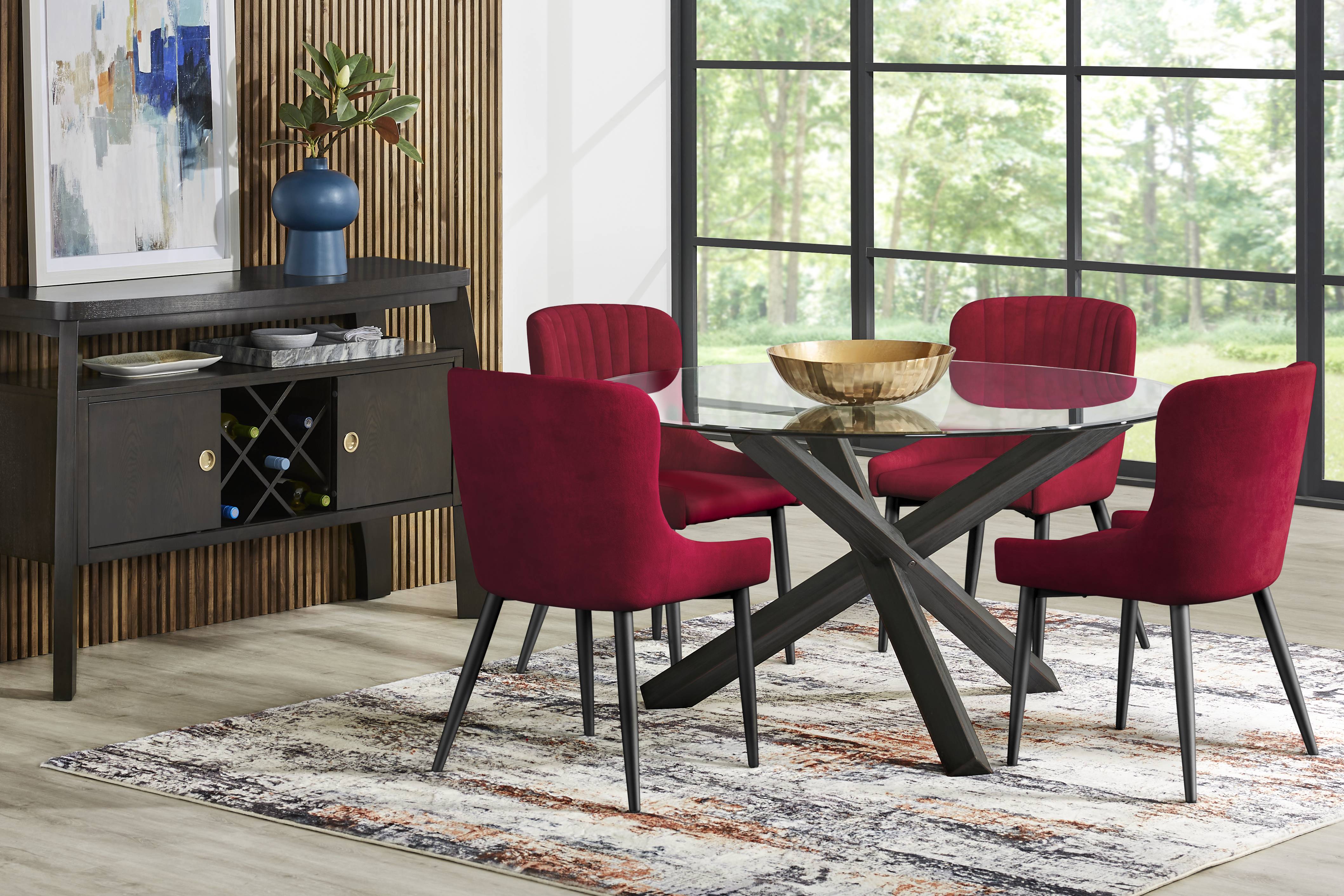 Hollybrooke Black 5 Pc Round Dining Room with Bordeaux Chairs - Thumbnail - Image 1