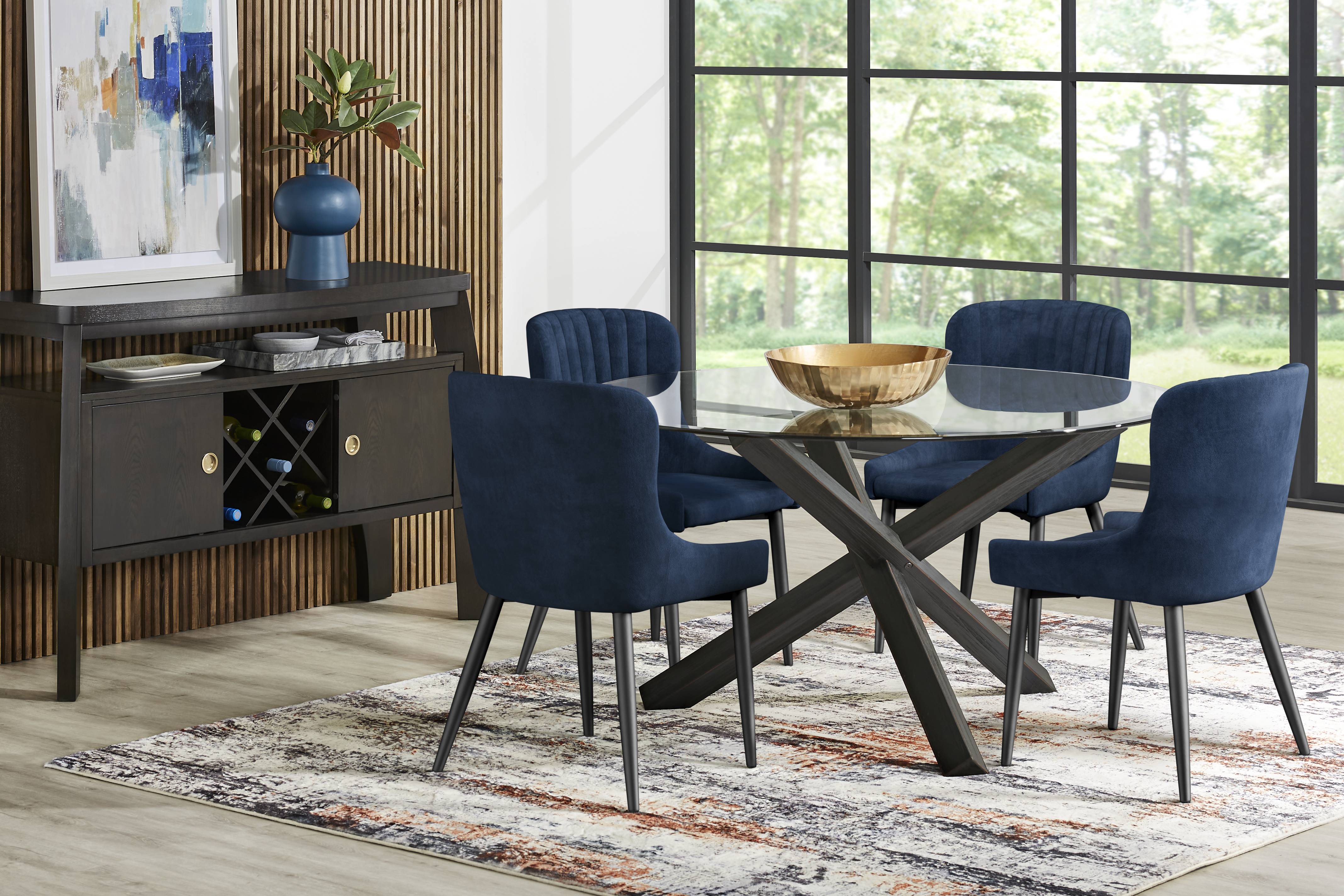 Hollybrooke Black 5 Pc Round Dining Room with Indigo Chairs - Thumbnail - Image 1