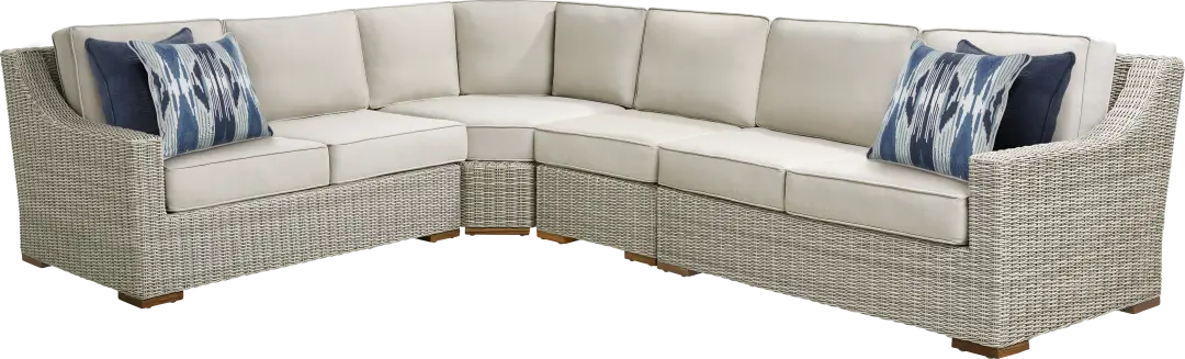 Patmos Gray 4 Pc Outdoor Sectional with Linen Cushions