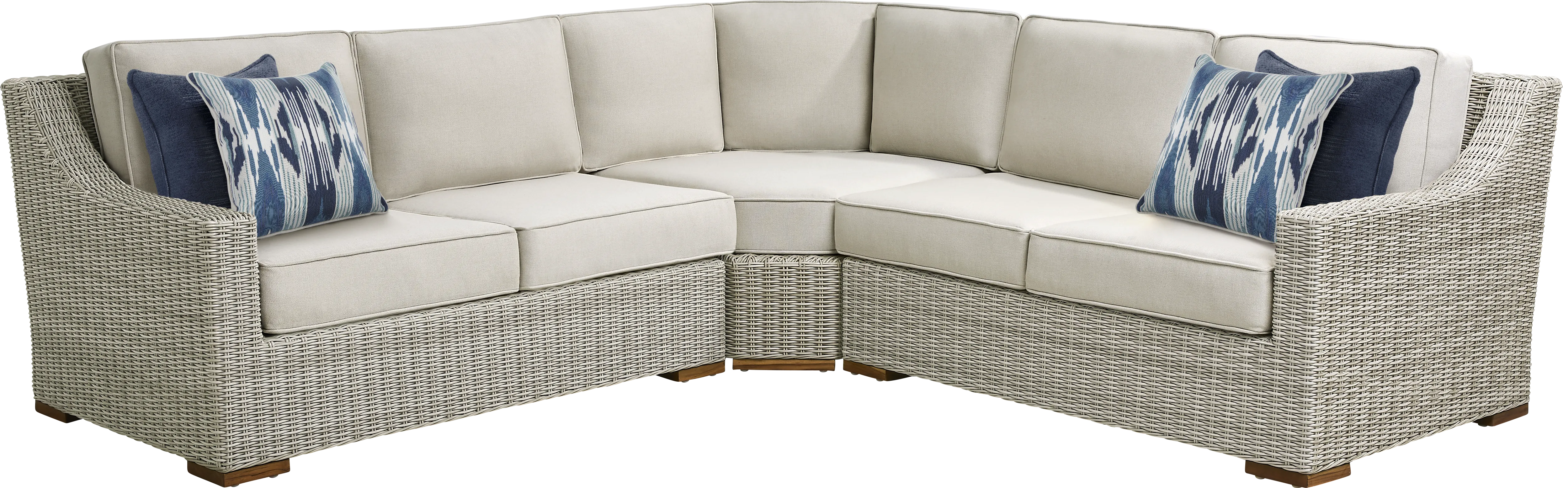 Patmos Gray 3 Pc Outdoor Sectional with Linen Cushions - Thumbnail - Image 1