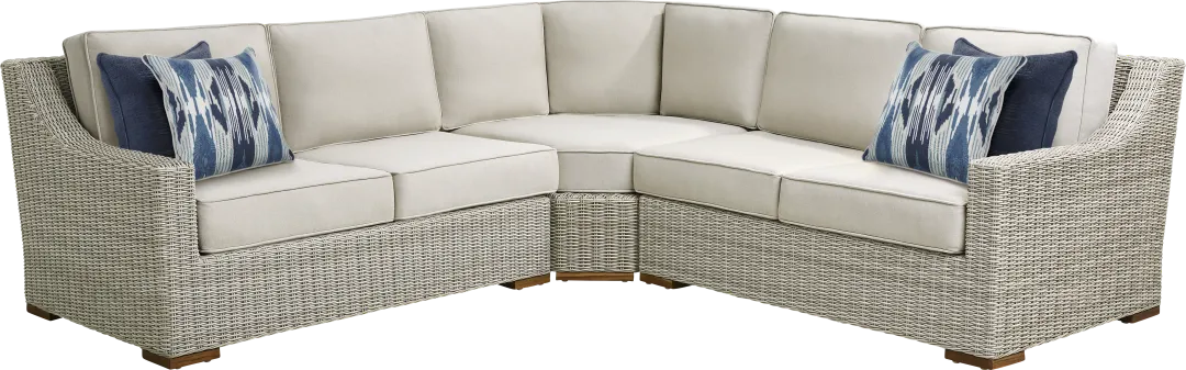 Patmos Gray 3 Pc Outdoor Sectional with Linen Cushions