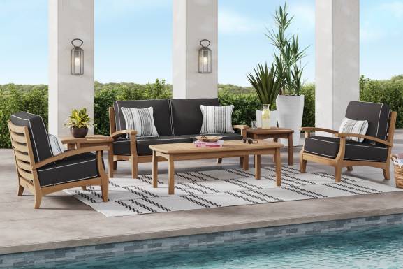 Pleasant Bay Teak Outdoor Loveseat with Charcoal Cushions