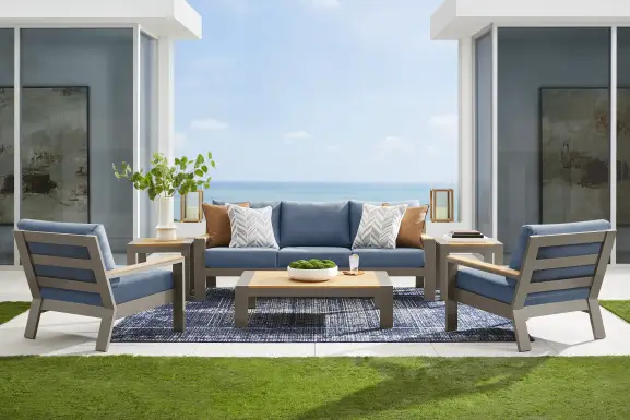 Solana Taupe 4 Pc Outdoor Seating Set With Blueberry Cushions