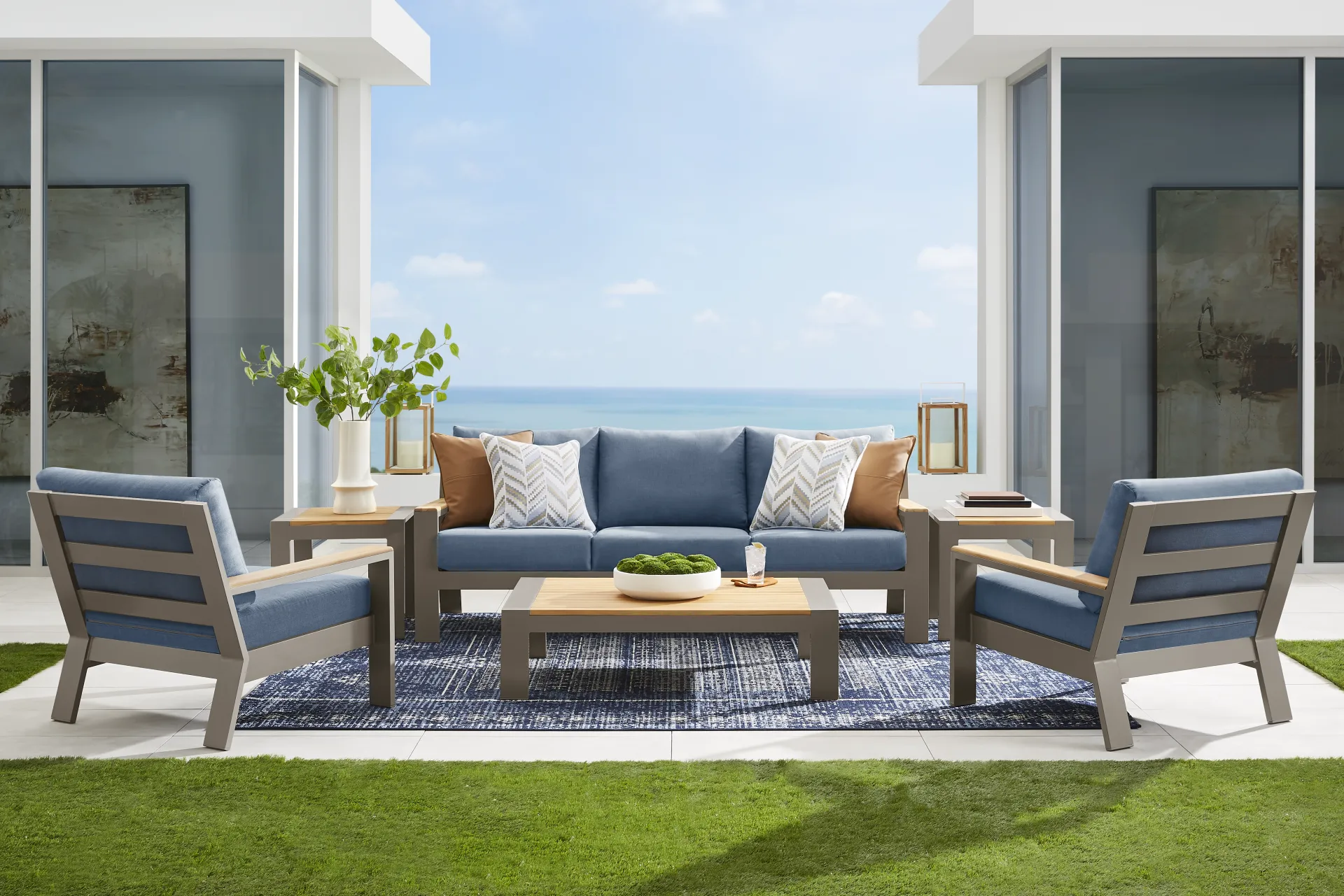 Solana Taupe Outdoor Club Chair with Blueberry Cushions - Image 1