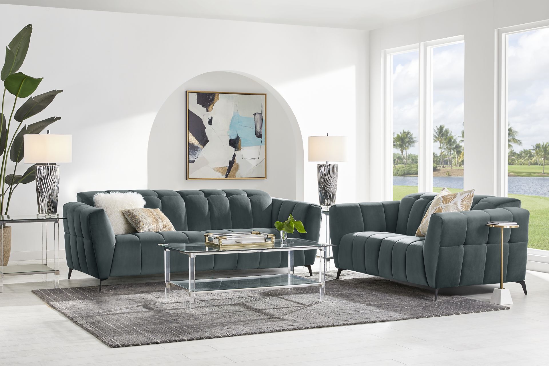 Belden Place Teal 2 Pc Dual Power Reclining Living Room - Image 1