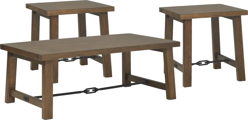 South River Brown 3 Pc Cocktail Table Set