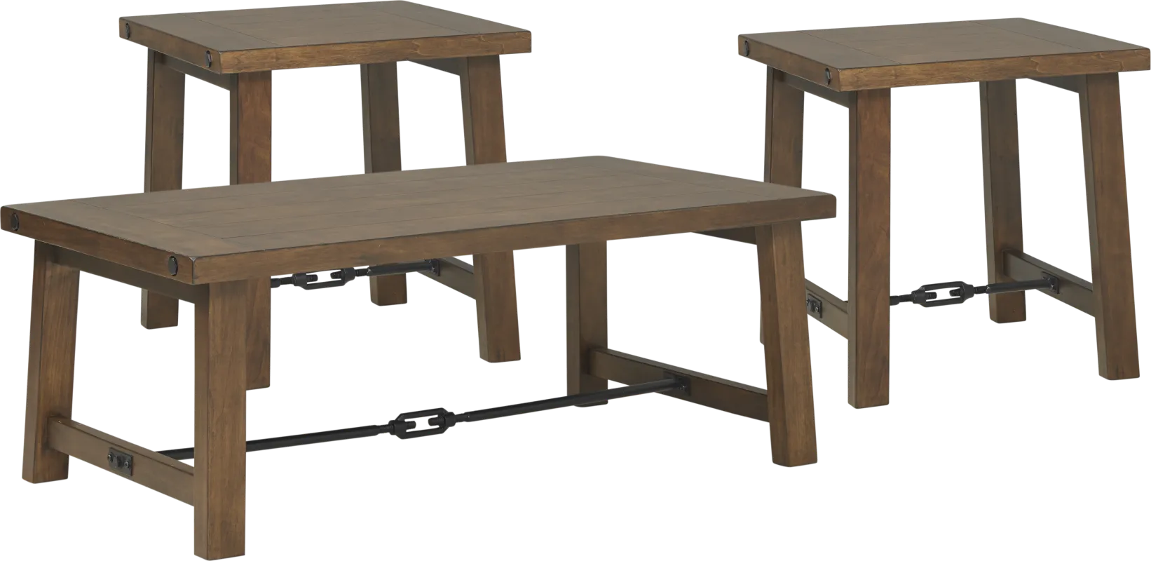 South River Brown 3 Pc Cocktail Table Set