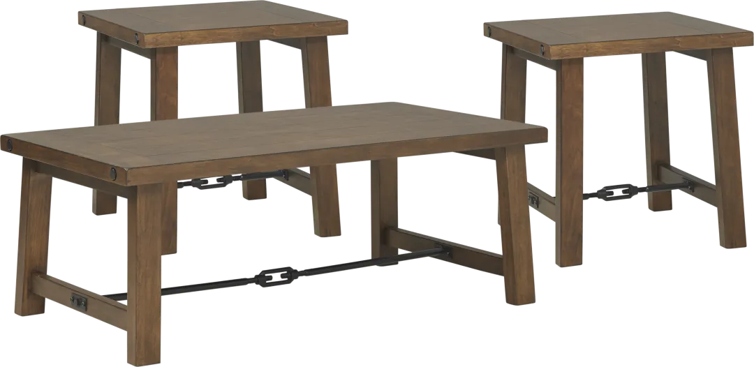 South River Brown 3 Pc Cocktail Table Set