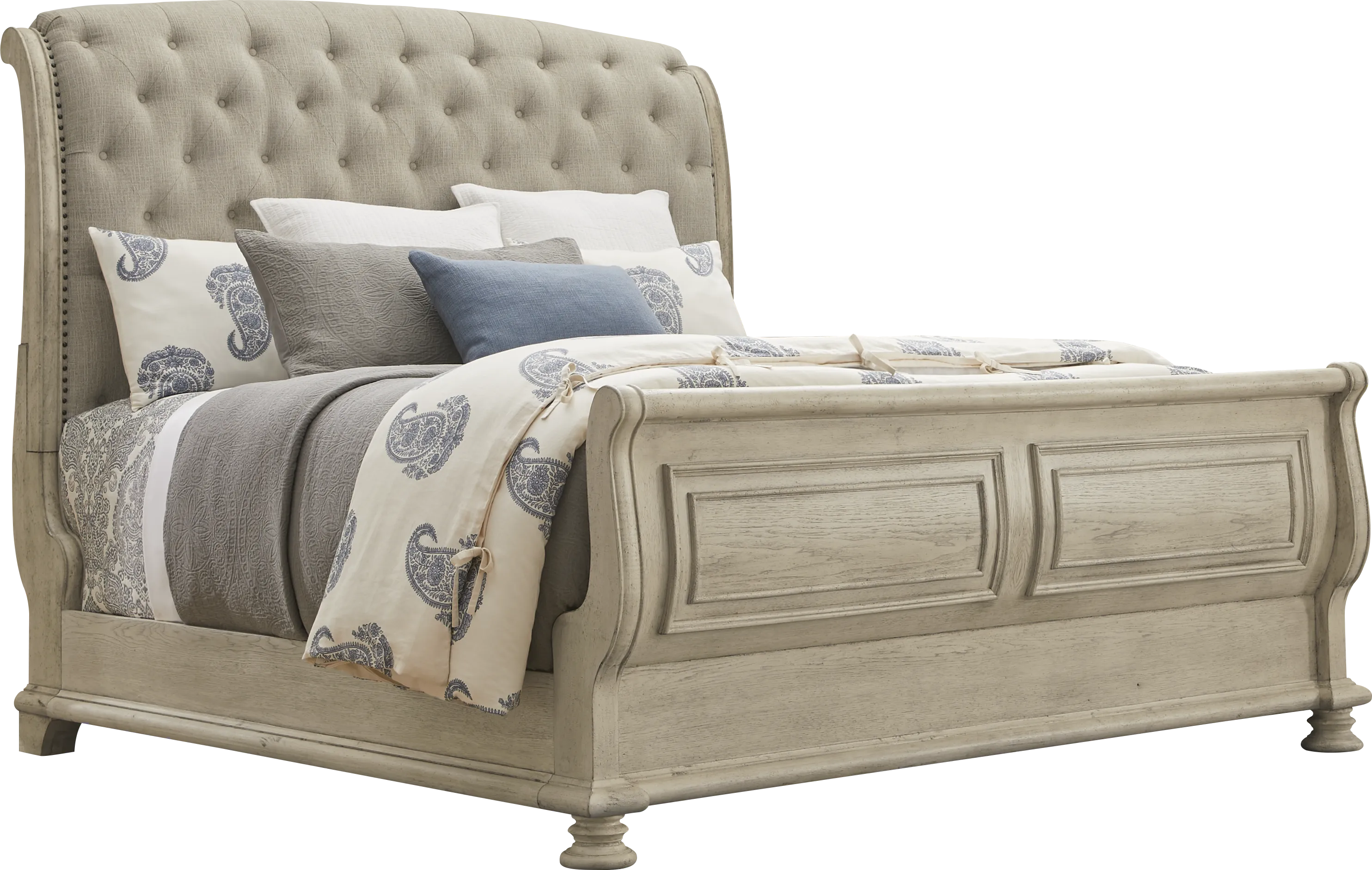 Armitage Off-White 3 Pc King Upholstered Bed - Thumbnail - Image 1