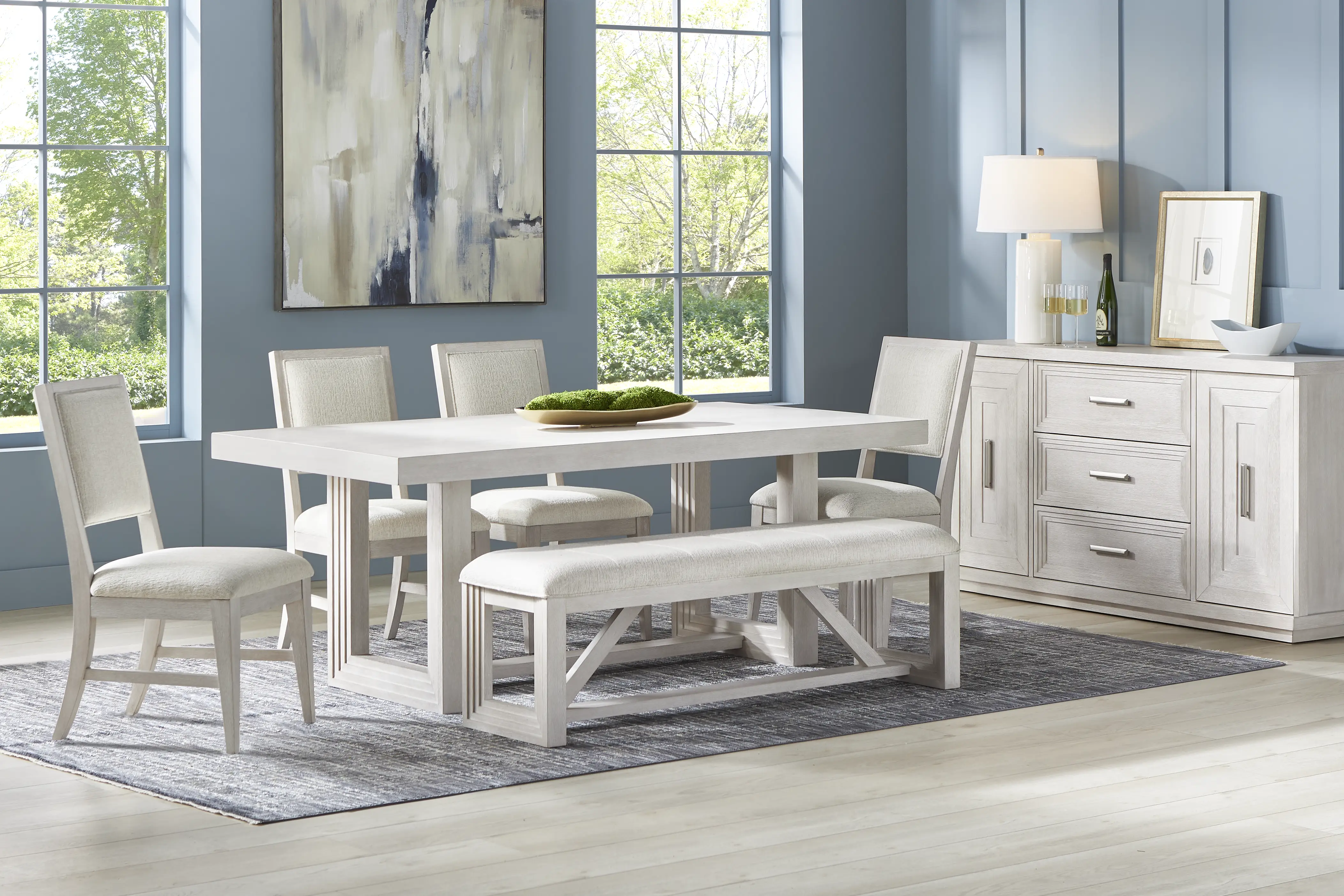 Cindy Crawford Royal Park Ivory Light Wood,White Blue Dining Bench