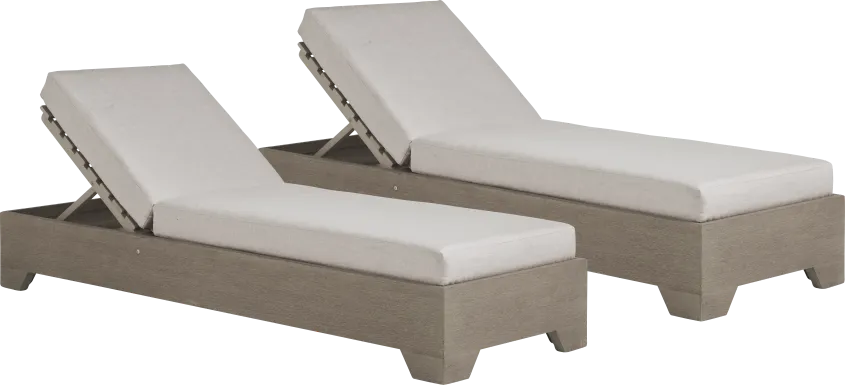 Lake Tahoe Gray Outdoor Chaise with Seagull Cushions, Set of 2