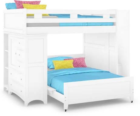 Ivy League 2.0 White Full/Full Step Loft with Chest and Bookcase