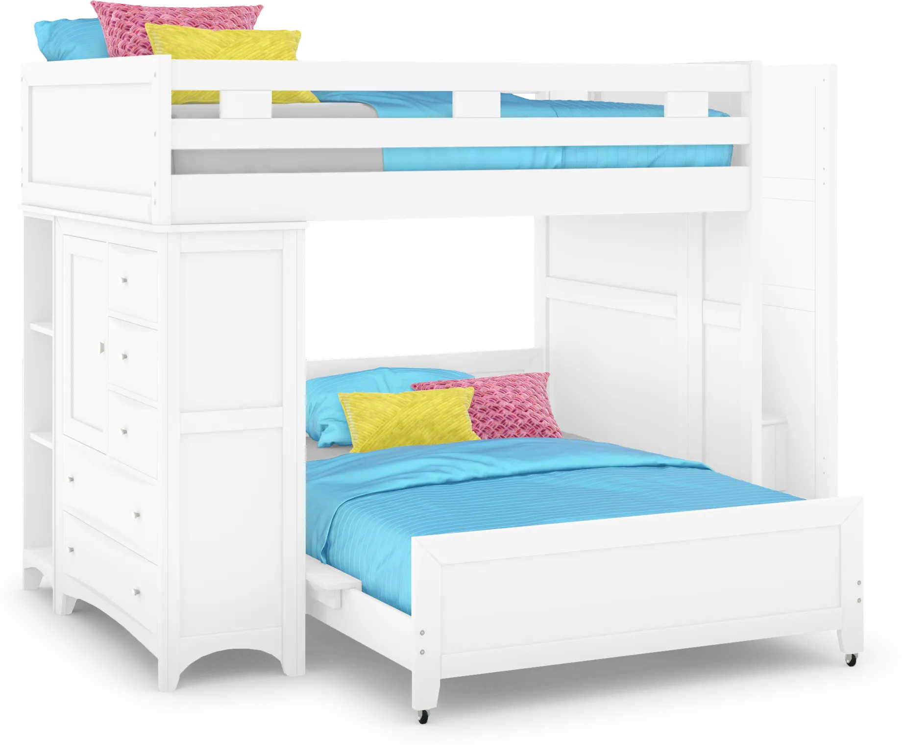 Ivy League 2.0 White Full/Full Step Loft with Chest and Bookcase - Image 1