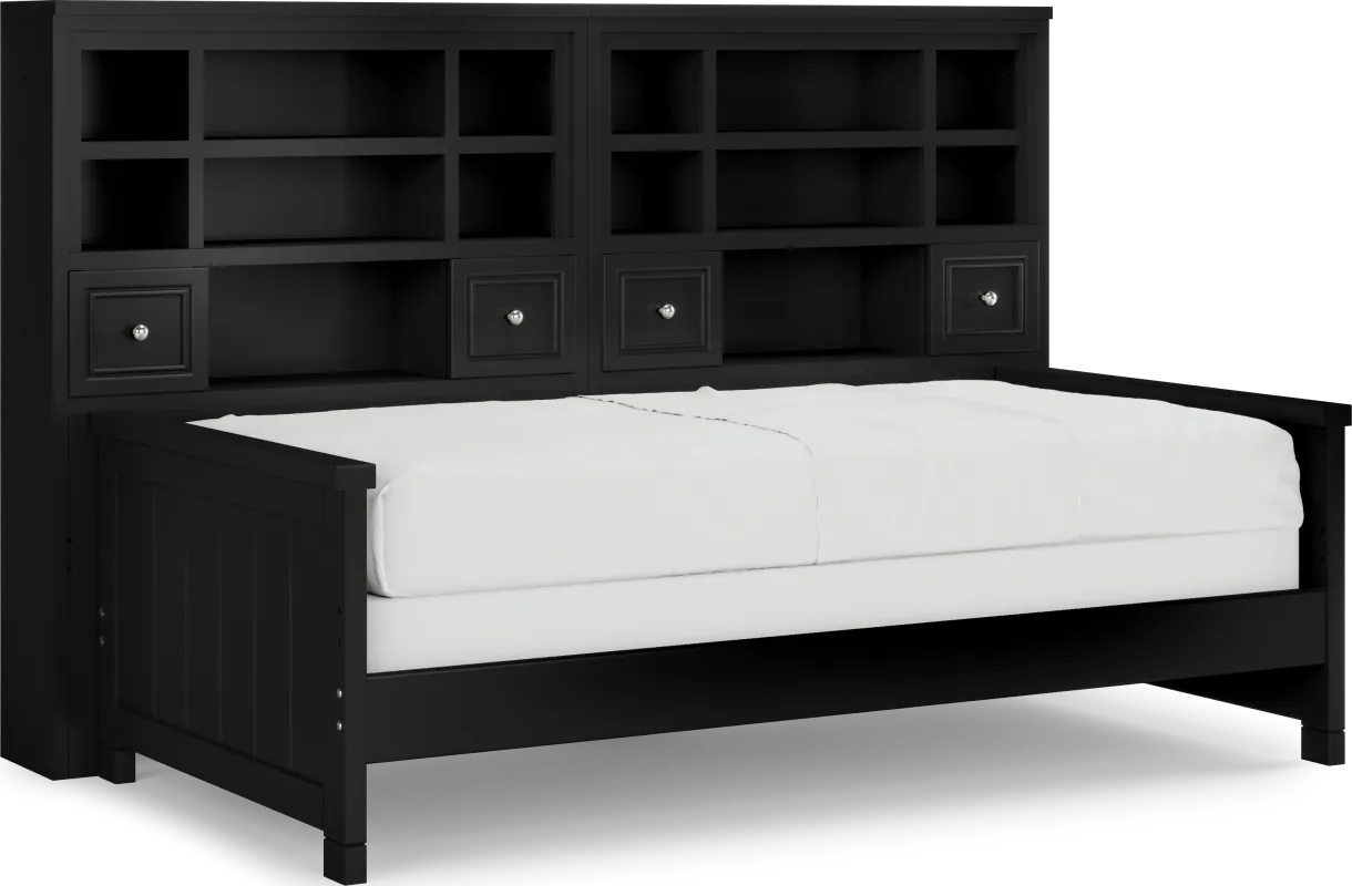 Kids Cottage Colors Black Twin Bookcase Wall Bed