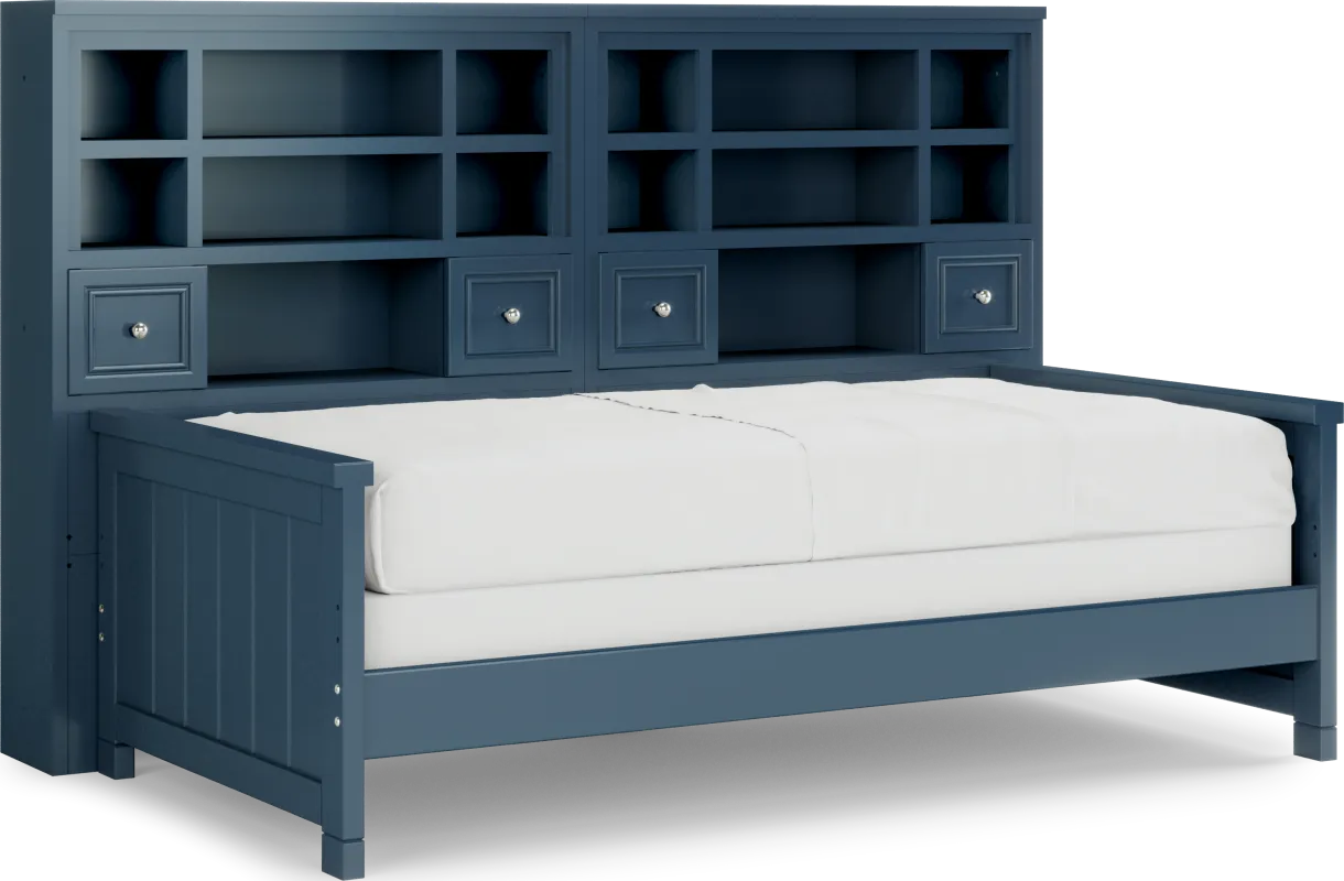 Kids Cottage Colors Navy Twin Bookcase Wall Bed
