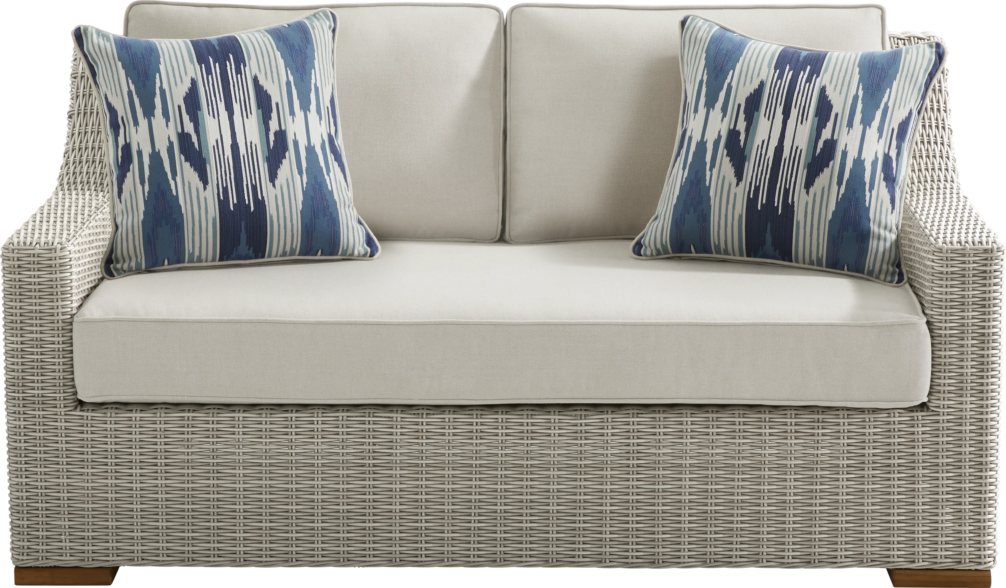 Patmos Gray Outdoor Loveseat with Linen Cushions - Thumbnail - Image 1