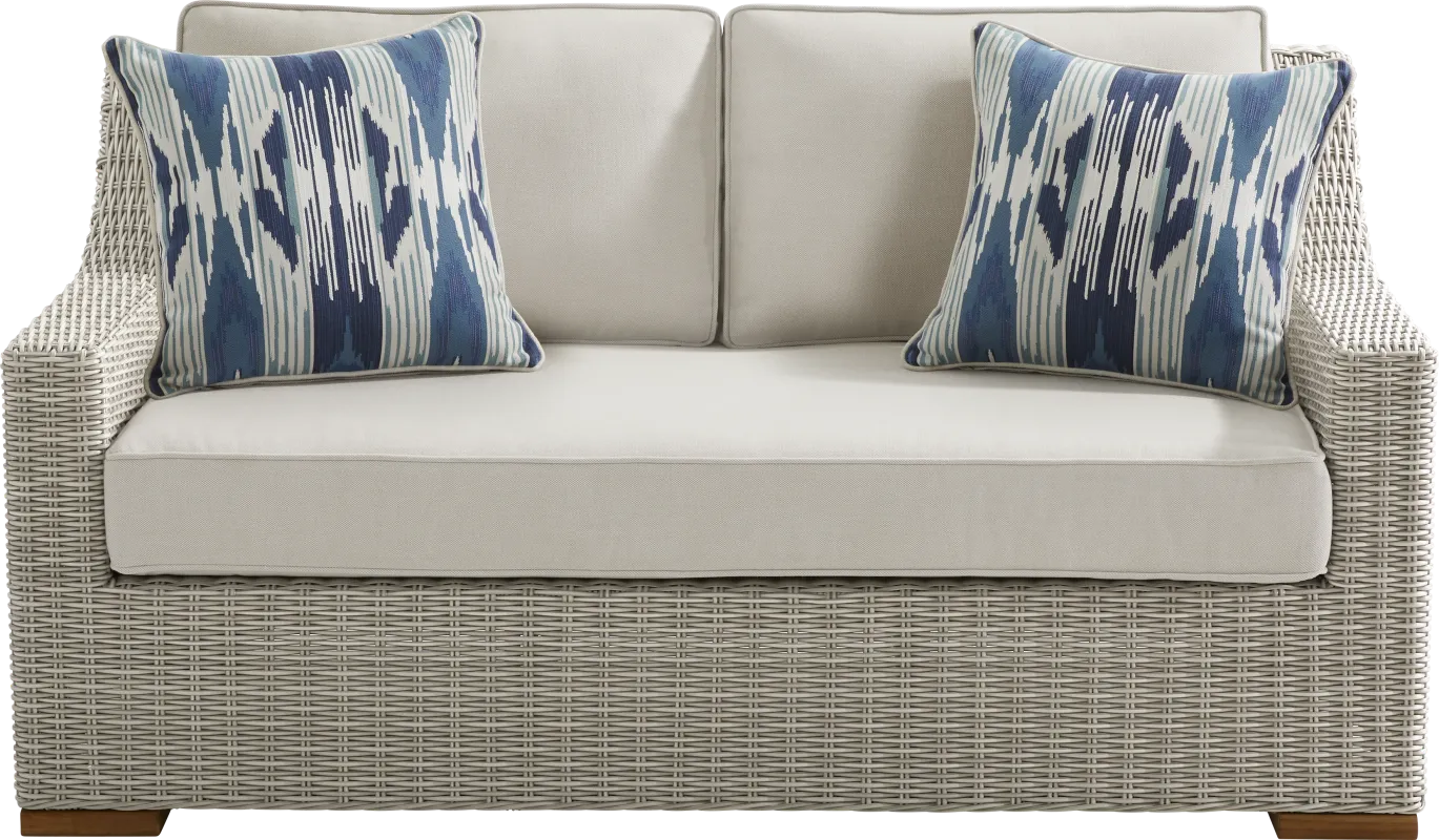 Patmos Gray Outdoor Loveseat with Linen Cushions