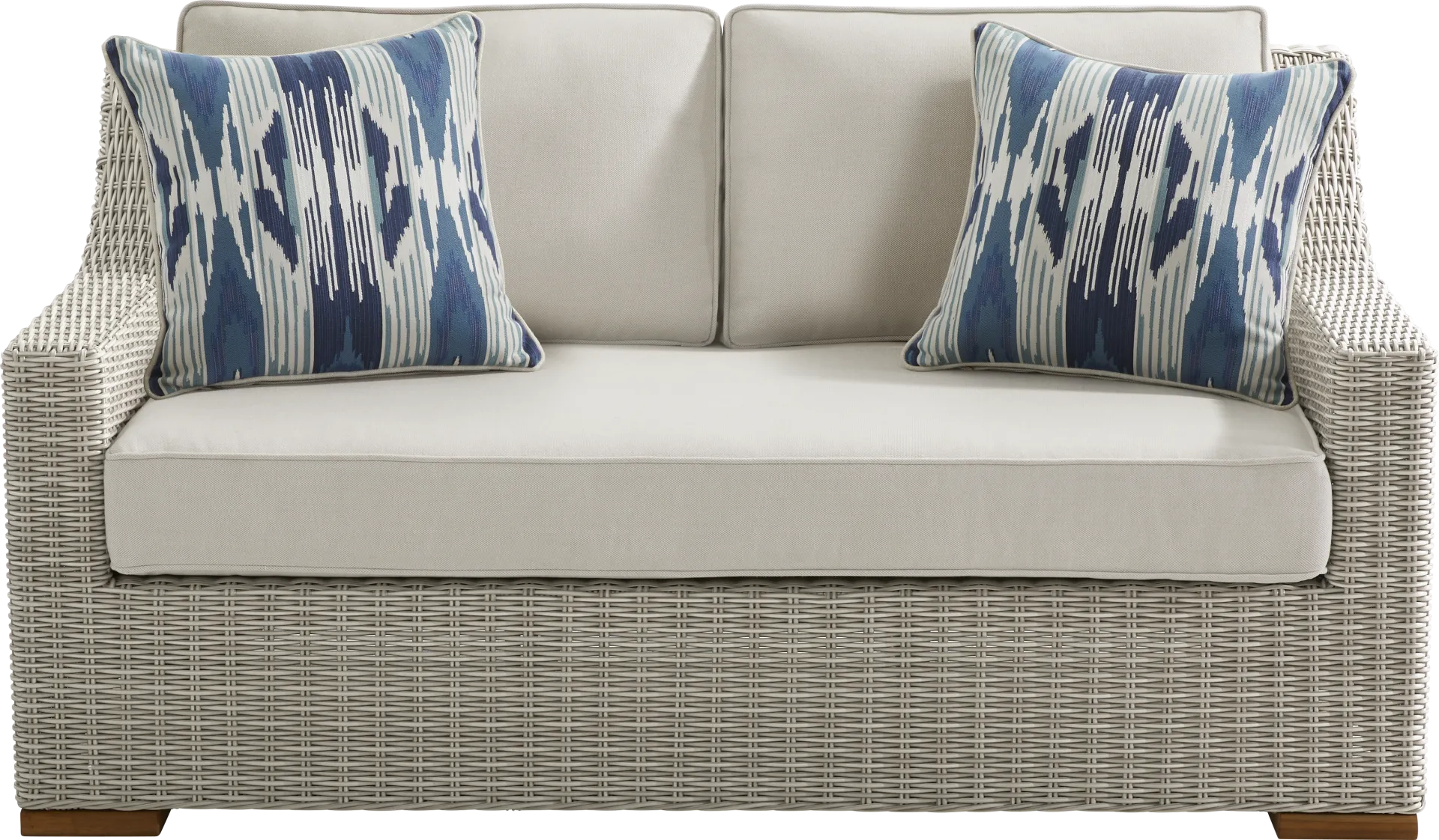 Patmos Gray Outdoor Loveseat with Linen Cushions - Image 1