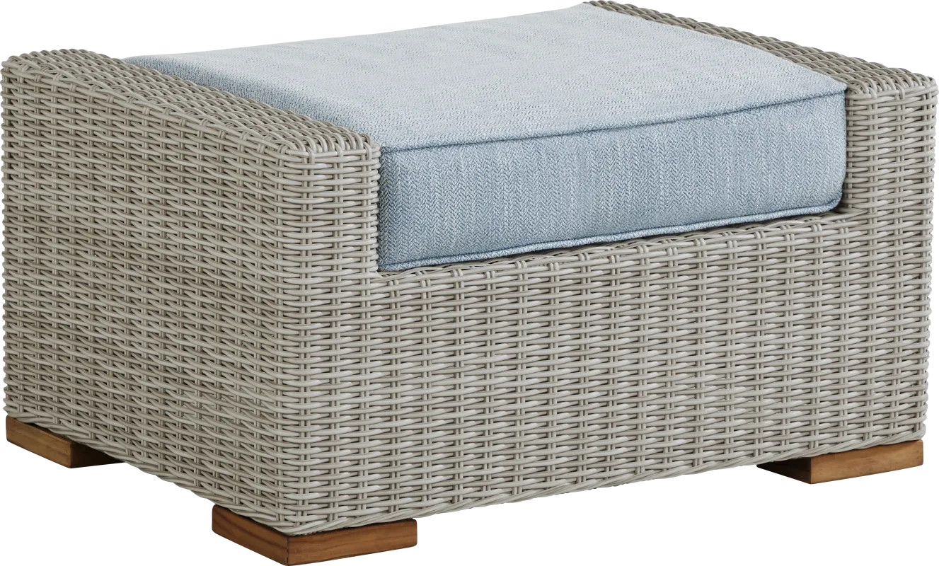 Patmos Gray Outdoor Ottoman with Steel Cushion