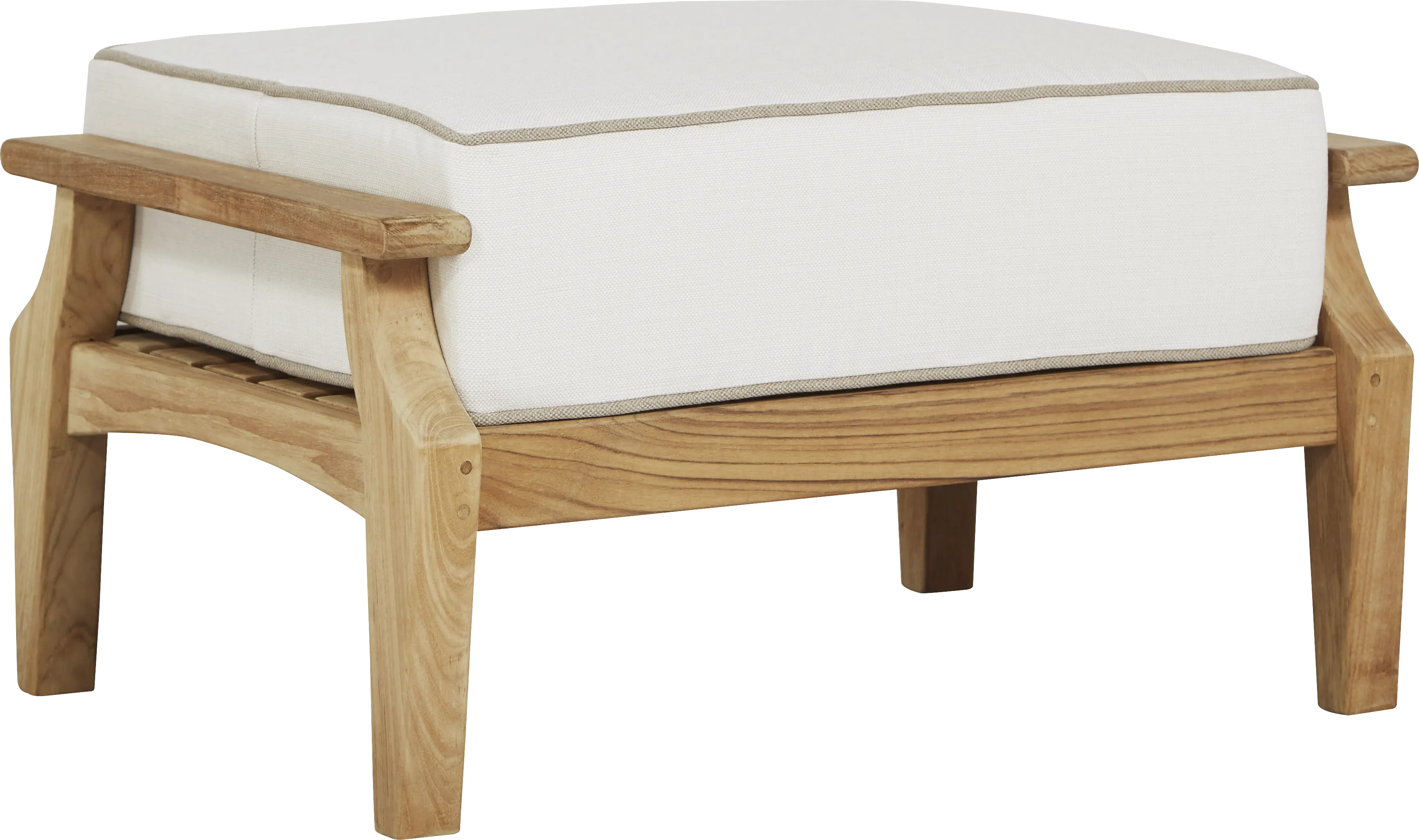 Pleasant Bay Teak Outdoor Ottoman with White Sand Cushion - Thumbnail - Image 1