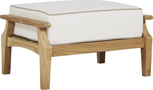 Pleasant Bay Teak Outdoor Ottoman with White Sand Cushion