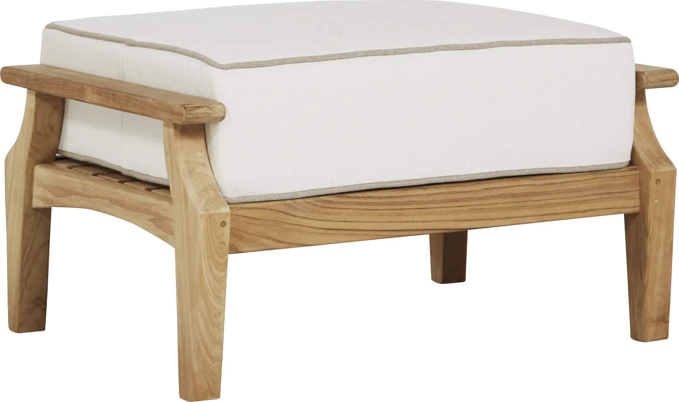 Pleasant Bay Teak Outdoor Ottoman with White Sand Cushion