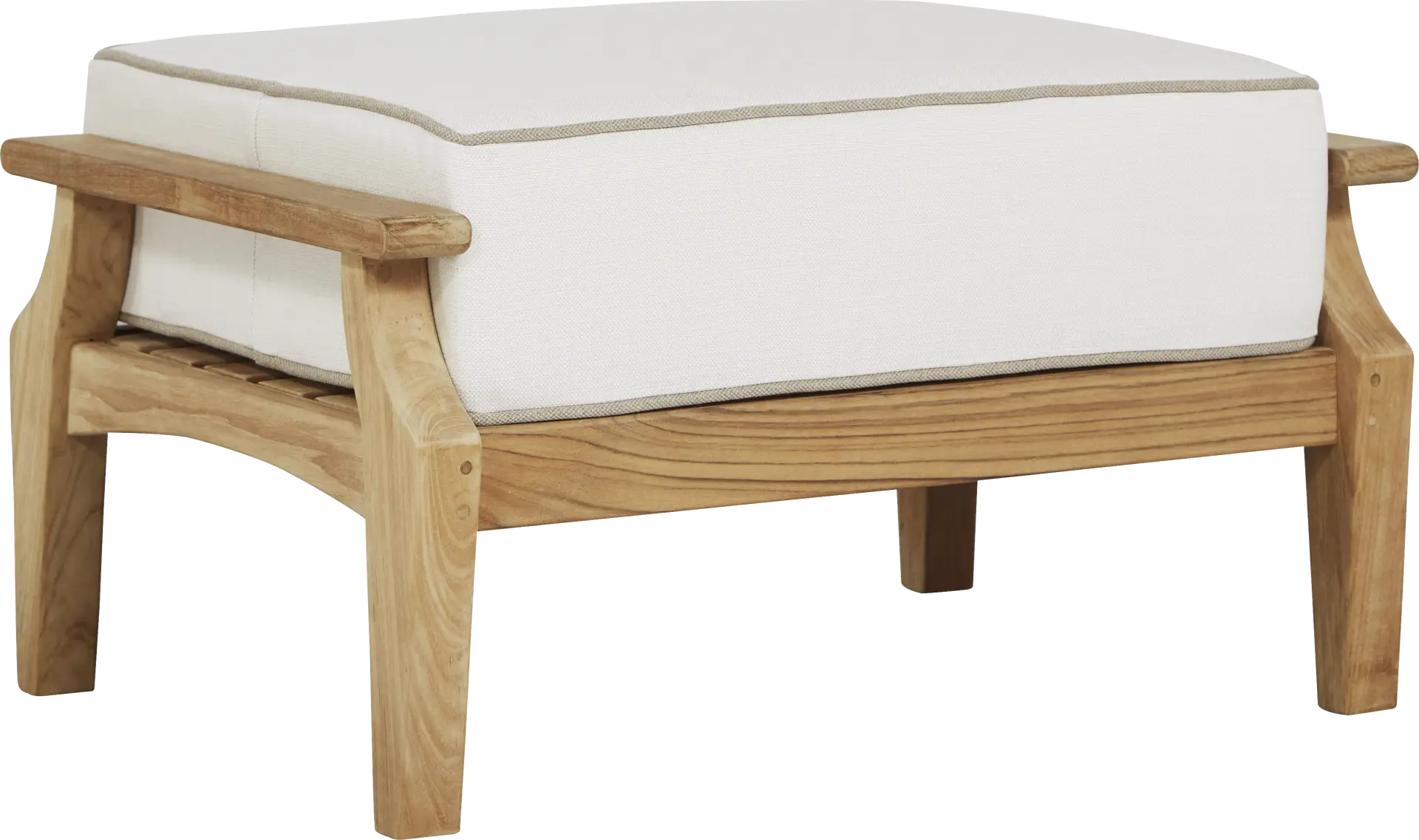 Pleasant Bay Teak Outdoor Ottoman with White Sand Cushion