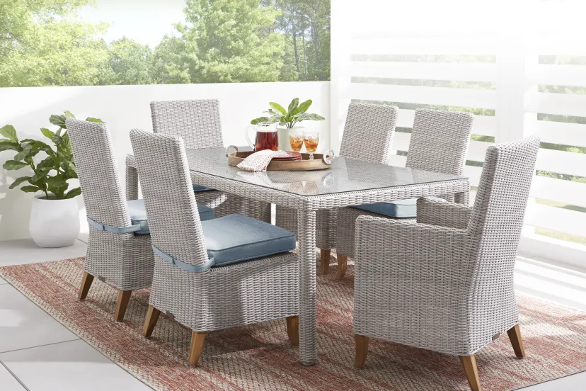 Patmos Gray 7 Pc 74 In. Outdoor Dining Room with Steel Cushions
