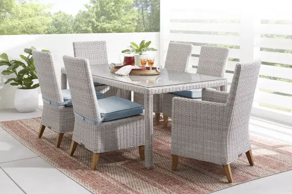 Patmos Gray 7 Pc 74 In. Outdoor Dining Room with Steel Cushions