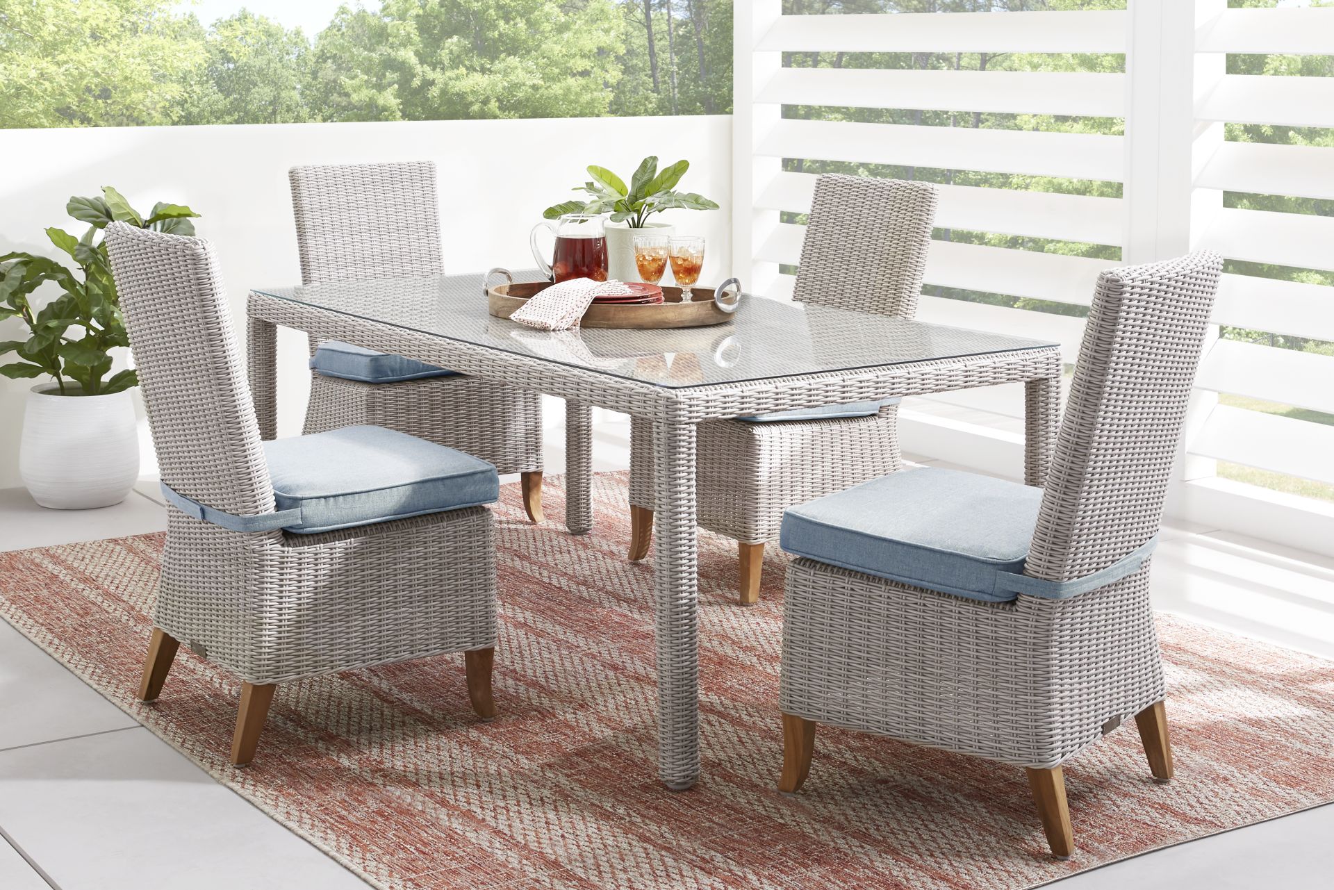 Patmos Gray 5 Pc Outdoor Dining Set with Steel Cushions - Image 1