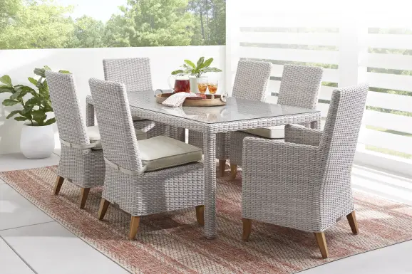 Patmos Gray 7 Pc 74 In. Outdoor Dining Room with Linen Cushions